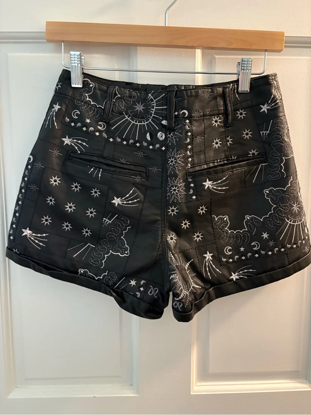Free people embroidered faux leather shorts